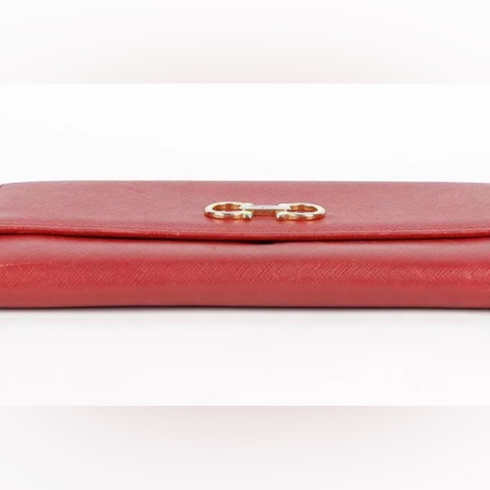 Salvatore Ferragamo Gancini Wallet on Chain Red Leather Gold Crossbody - Picture 7 of 8